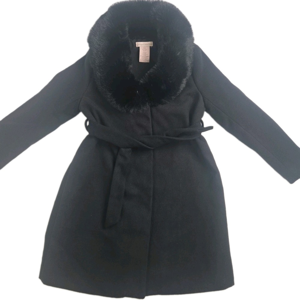 Catherine Malandrino Child Girls Size 6 Black Dress Coat With Faux Fur Trim